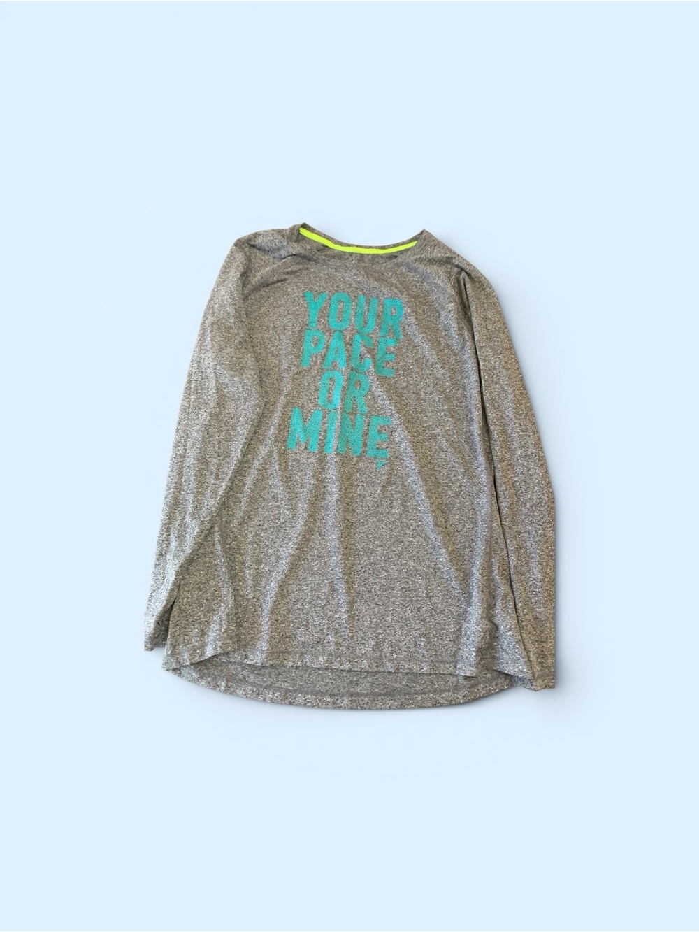Women’s Long-Sleeve Active Tee - Gray with Teal Text